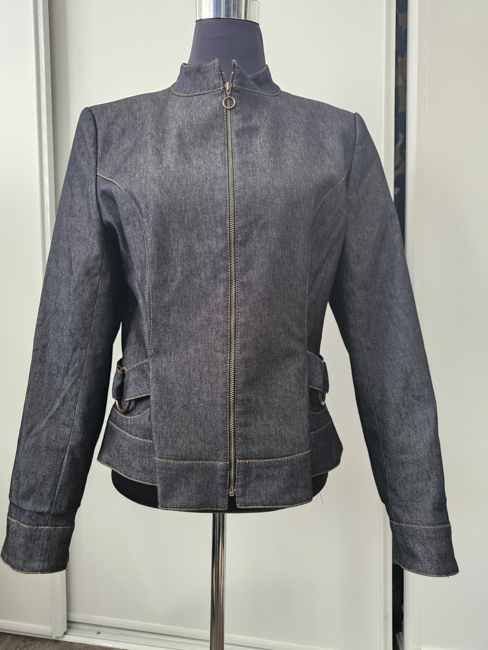 Zara Basic Vintage 2000s Tailored Denim Zip Jacket Spain Y2K Utility XL